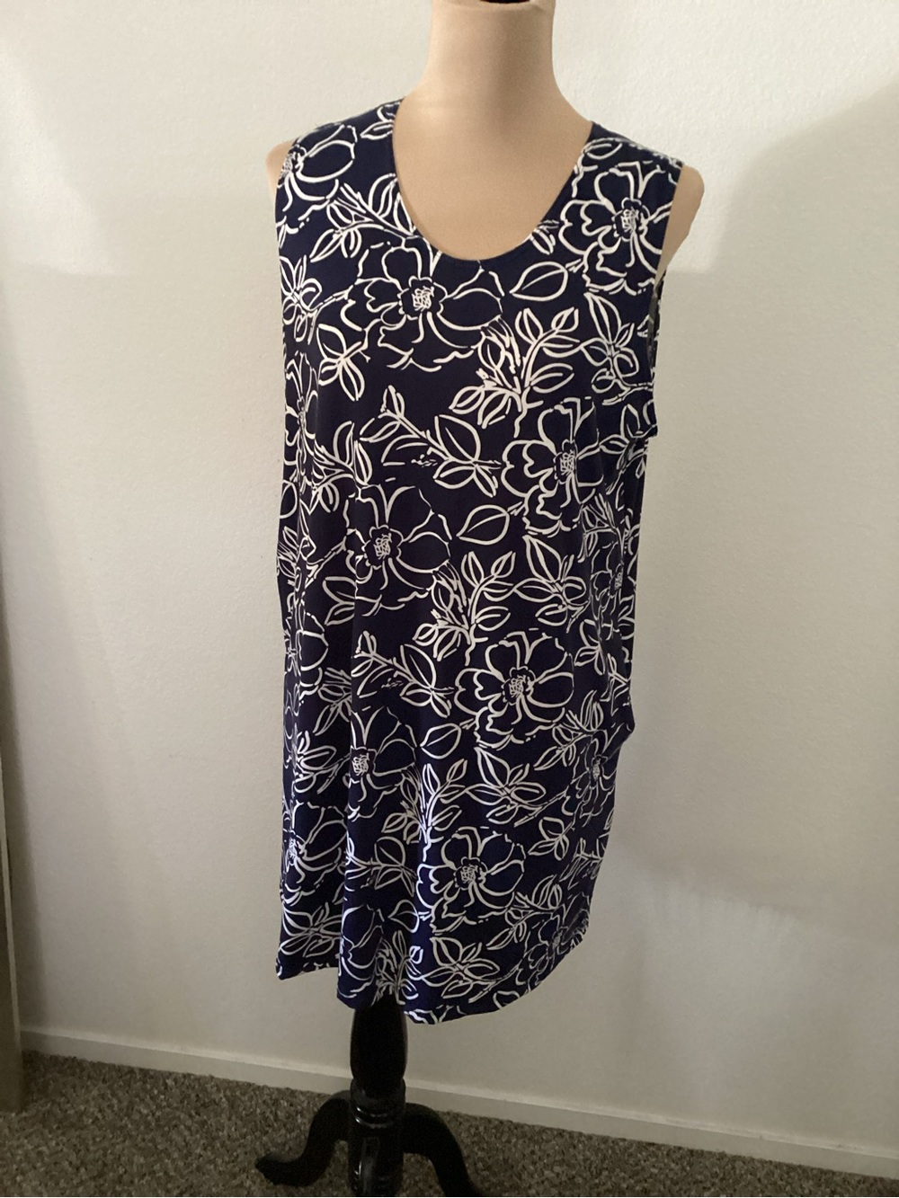 Sleeveless Navy Floral Midi Dress